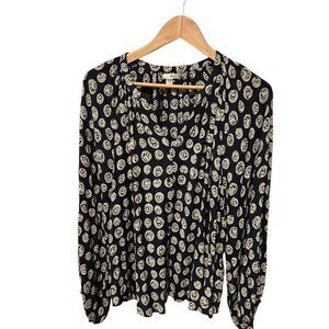 Amuse Society Black Tan Circle Design Abstract Top Blouse medium